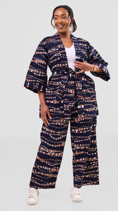 Vivo Kitenge Wide Leg Pants -    Navy / Brown Chiku Print