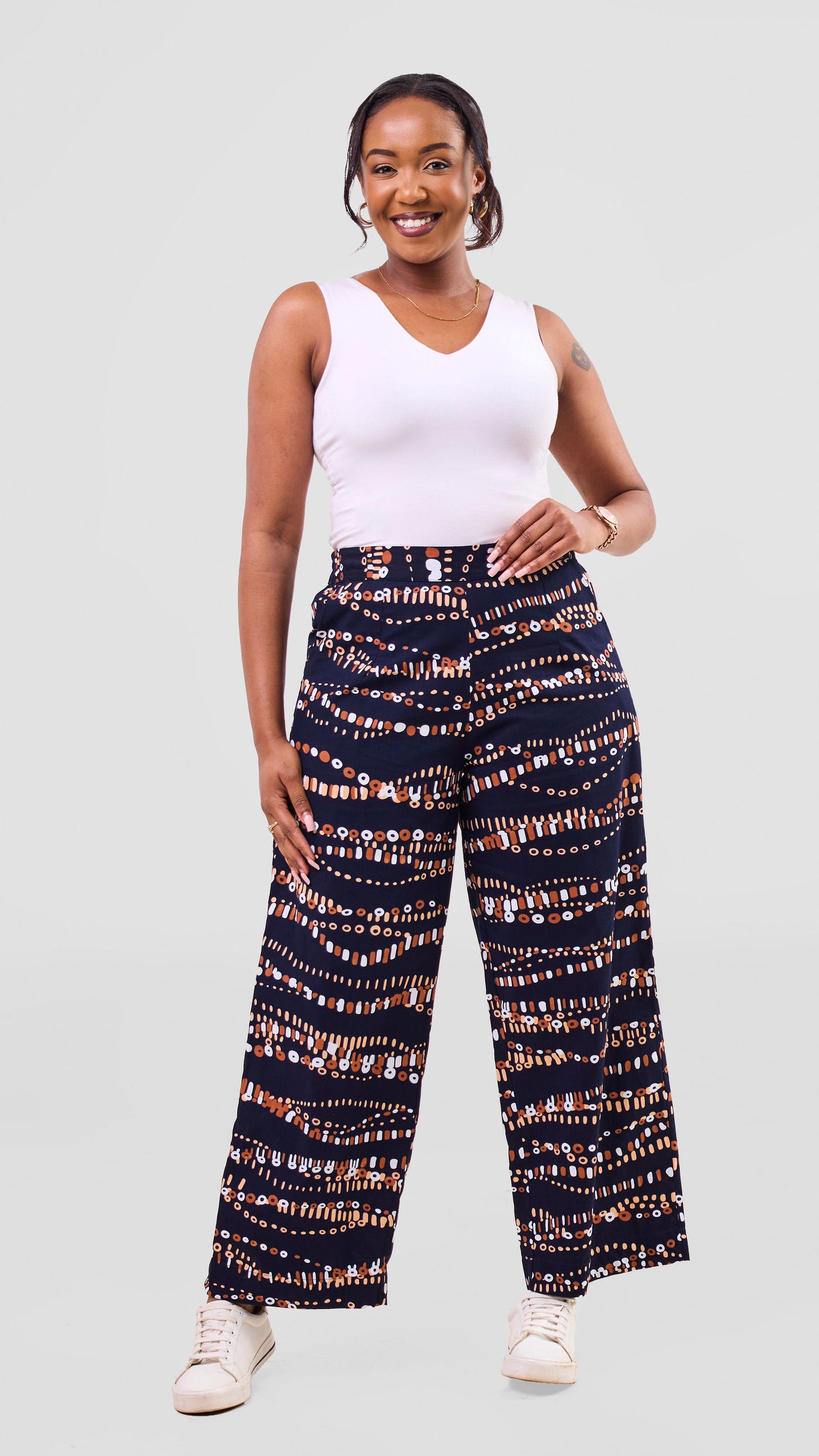 Vivo Kitenge Wide Leg Pants -    Navy / Brown Chiku Print
