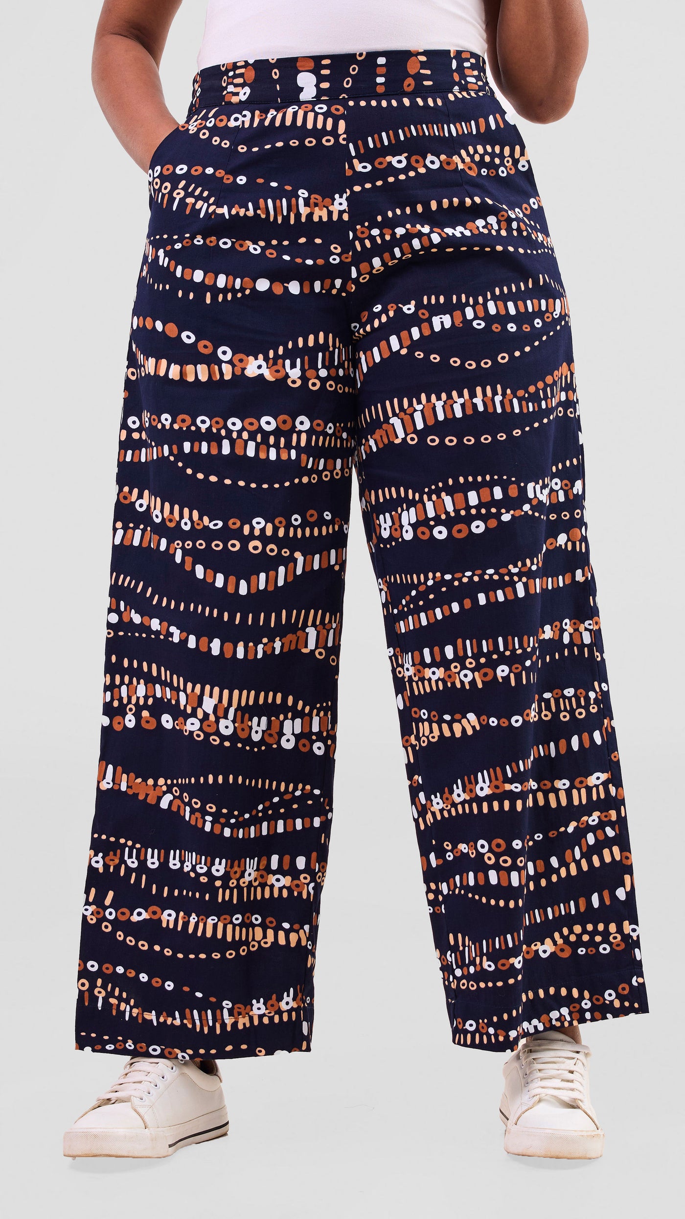 Vivo Kitenge Wide Leg Pants -    Navy / Brown Chiku Print