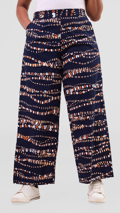 Vivo Kitenge Wide Leg Pants -    Navy / Brown Chiku Print
