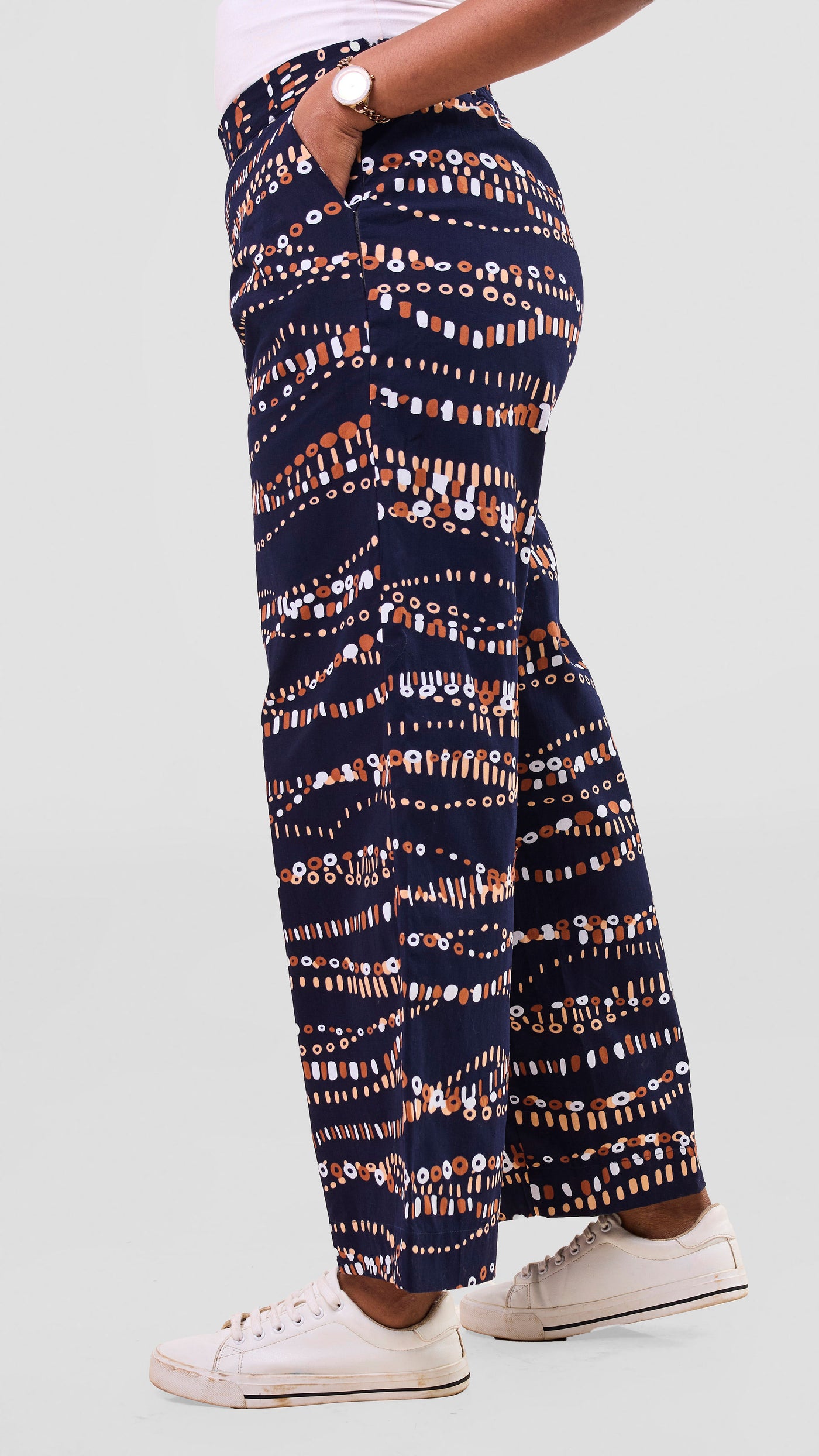 Vivo Kitenge Wide Leg Pants -    Navy / Brown Chiku Print