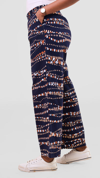 Vivo Kitenge Wide Leg Pants -    Navy / Brown Chiku Print