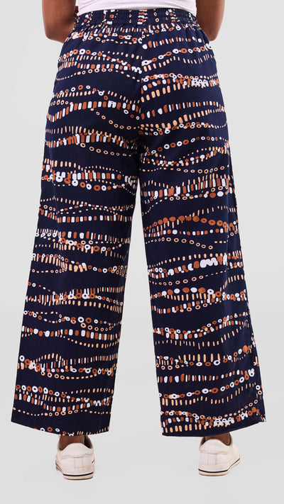 Vivo Kitenge Wide Leg Pants -    Navy / Brown Chiku Print