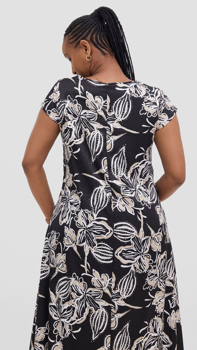 Vivo Sierra Maxi Chiffon Dress - Black / Beige Print