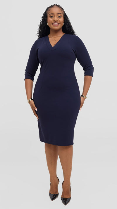 Vivo J.O V - Neck Sheath Dress - Navy Blue - Shopzetu