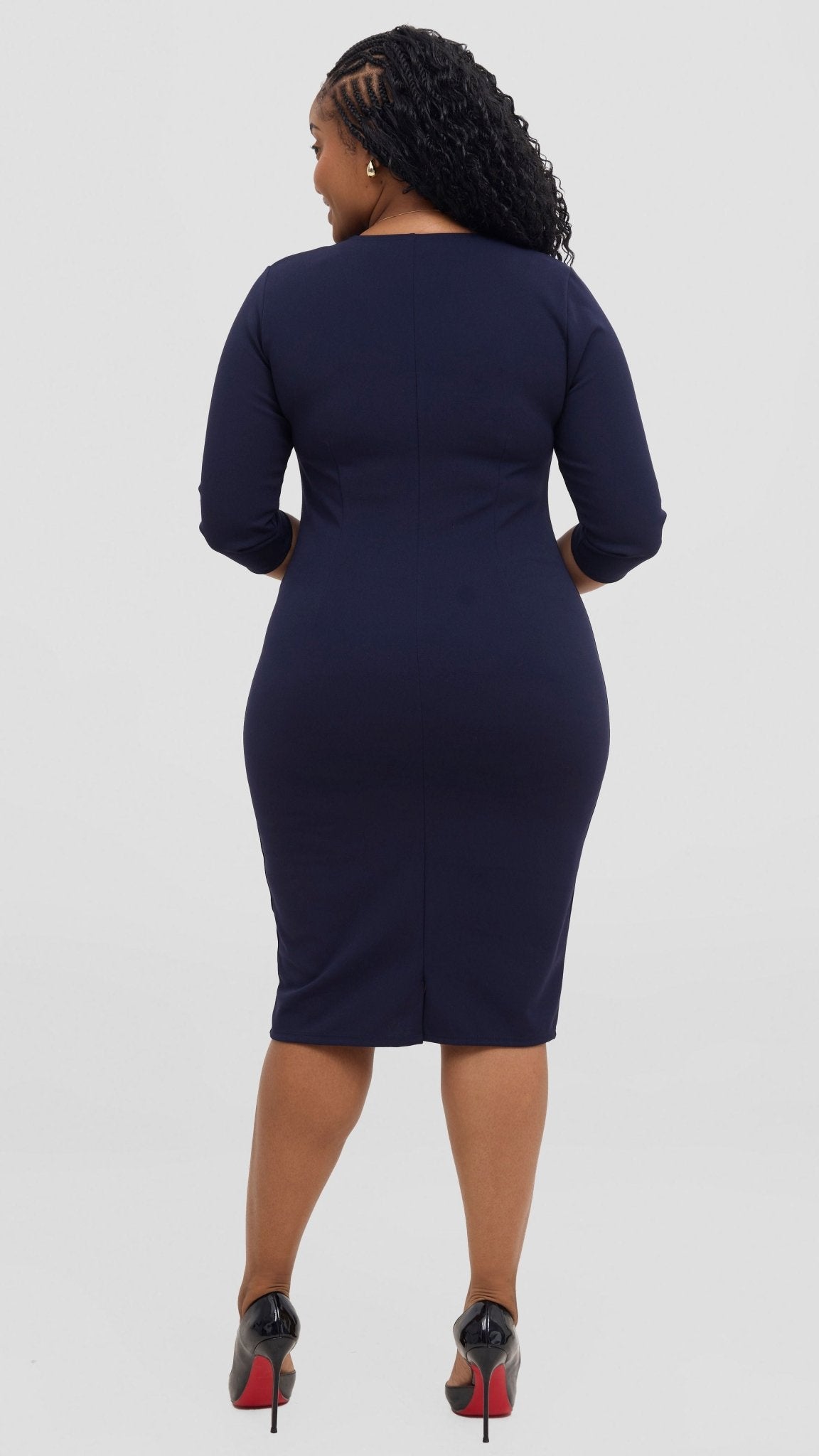 Vivo J.O V - Neck Sheath Dress - Navy Blue - Shopzetu