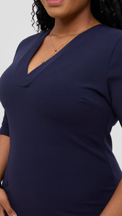 Vivo J.O V - Neck Sheath Dress - Navy Blue - Shopzetu