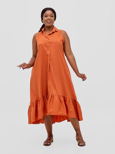 Safari Huru Halter Sleeveless High Low Dress - Rust - Shopzetu