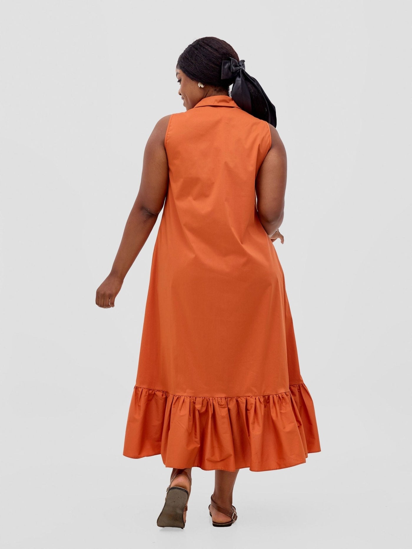 Safari Huru Halter Sleeveless High Low Dress - Rust - Shopzetu