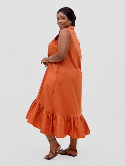 Safari Huru Halter Sleeveless High Low Dress - Rust - Shopzetu