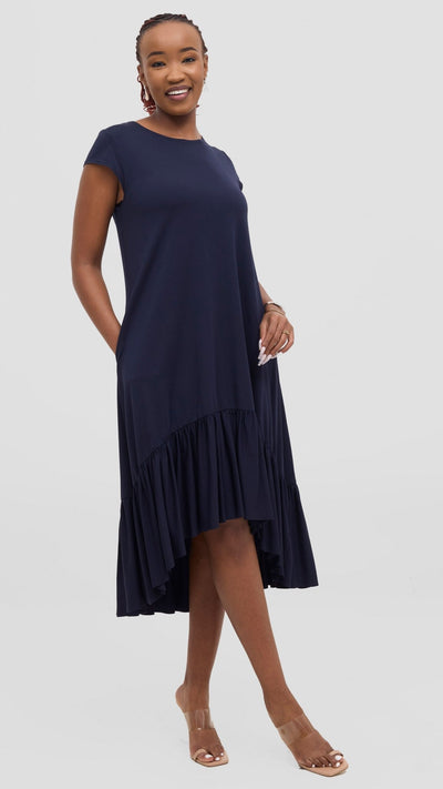 Vivo Lindi High Low Dress - Navy Blue - Shopzetu