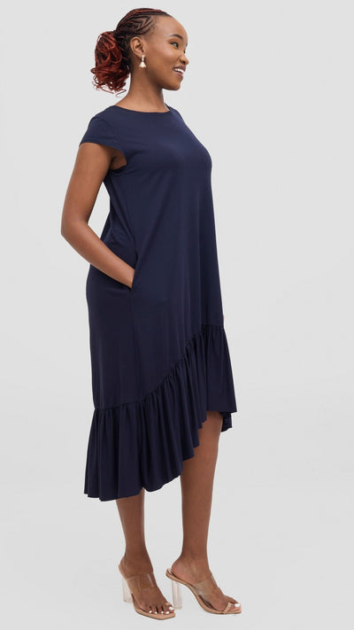Vivo Lindi High Low Dress - Navy Blue - Shopzetu
