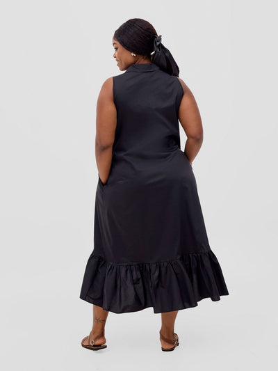 Safari Huru Halter Sleeveless High Low Dress - Black - Shopzetu