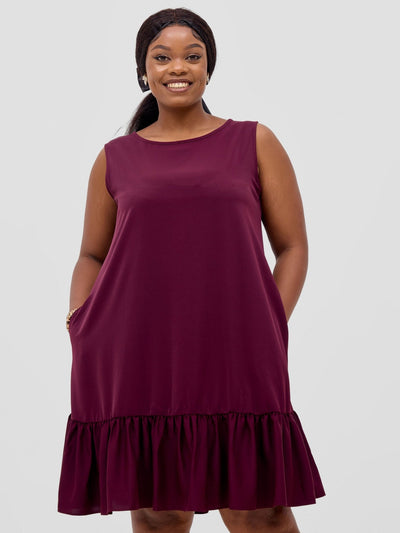 Vivo Dalia Sleeveless Gathered Tent Dress - Burgundy - Shopzetu