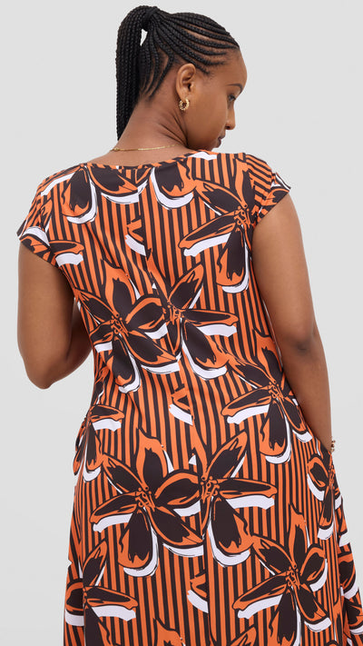 Vivo Basic Round Neck Maxi Dress - Black / Orange