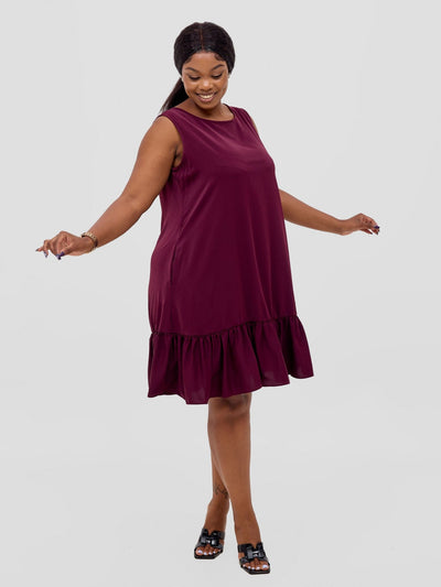 Vivo Dalia Sleeveless Gathered Tent Dress - Burgundy - Shopzetu