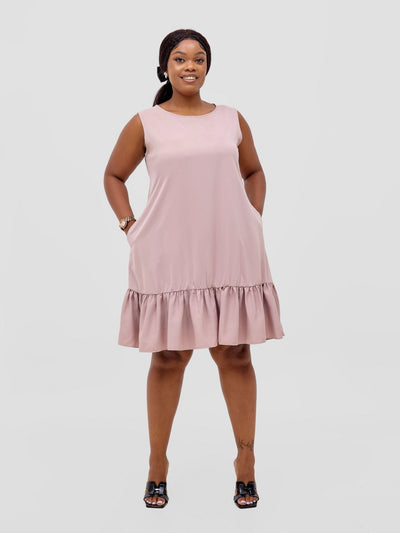 Vivo Dalia Sleeveless Gathered Tent Dress - Taupe - Shopzetu