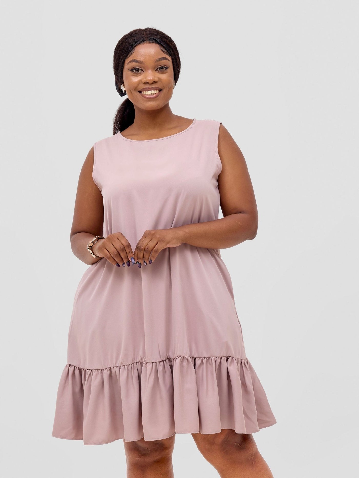 Vivo Dalia Sleeveless Gathered Tent Dress - Taupe - Shopzetu