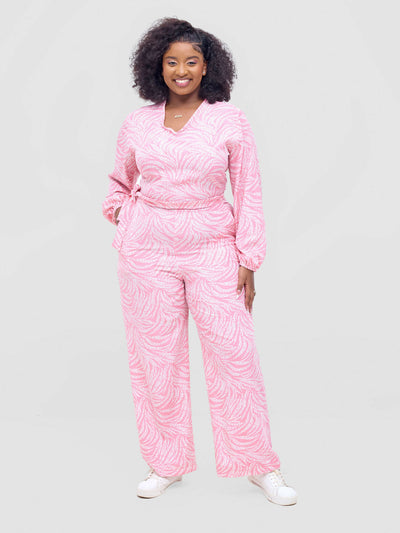 Lizola Tejumola Jumpsuit - Pink / White - Shopzetu