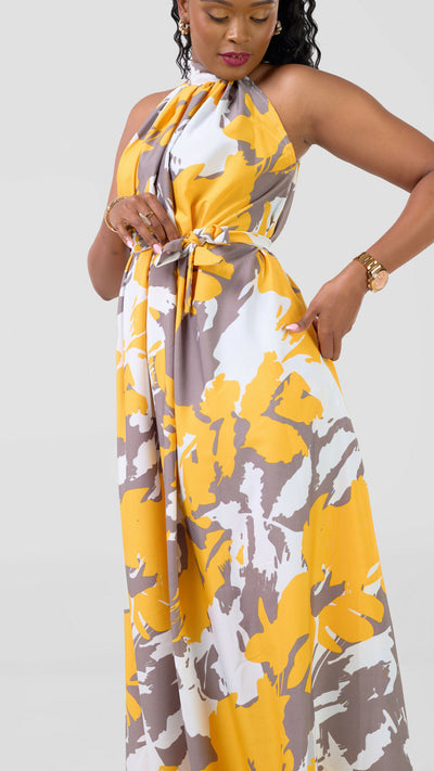 Liliadly Brillie Halter Dress - Yellow
