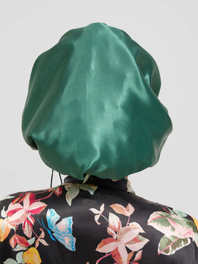Satin Luxe Ruffle Bonnet - Green / Mustard - Shopzetu