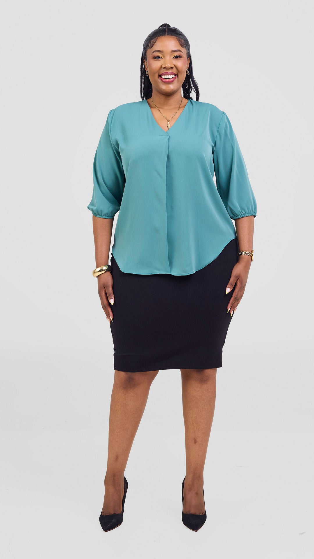Vivo Dua 3/4 Sleeved V Neck Shirt - Sea Green