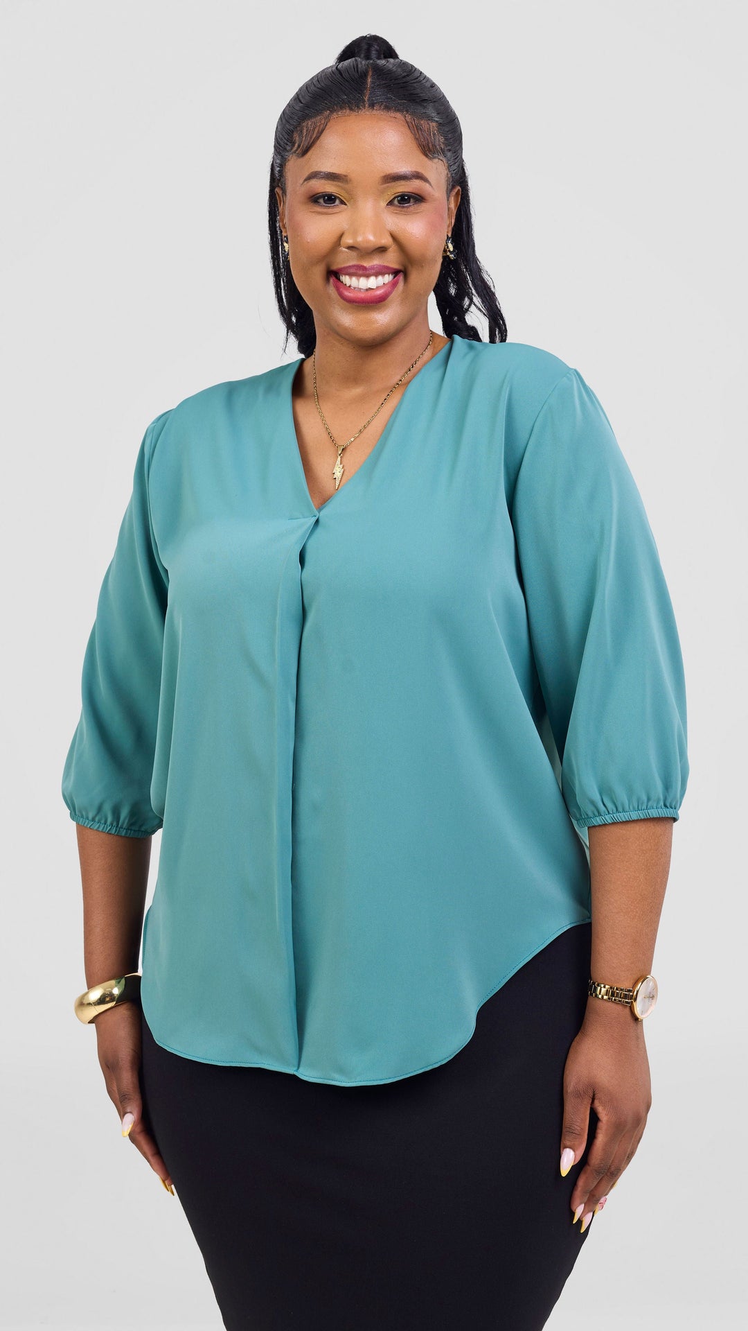 Vivo Dua 3/4 Sleeved V Neck Shirt - Sea Green
