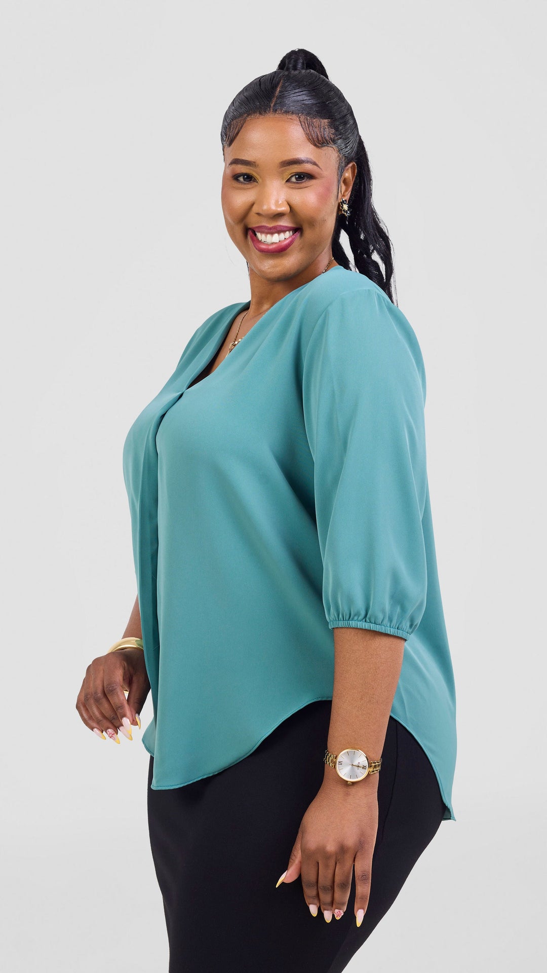 Vivo Dua 3/4 Sleeved V Neck Shirt - Sea Green