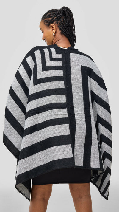 Afrodame Light Stripped Poncho - Black / White