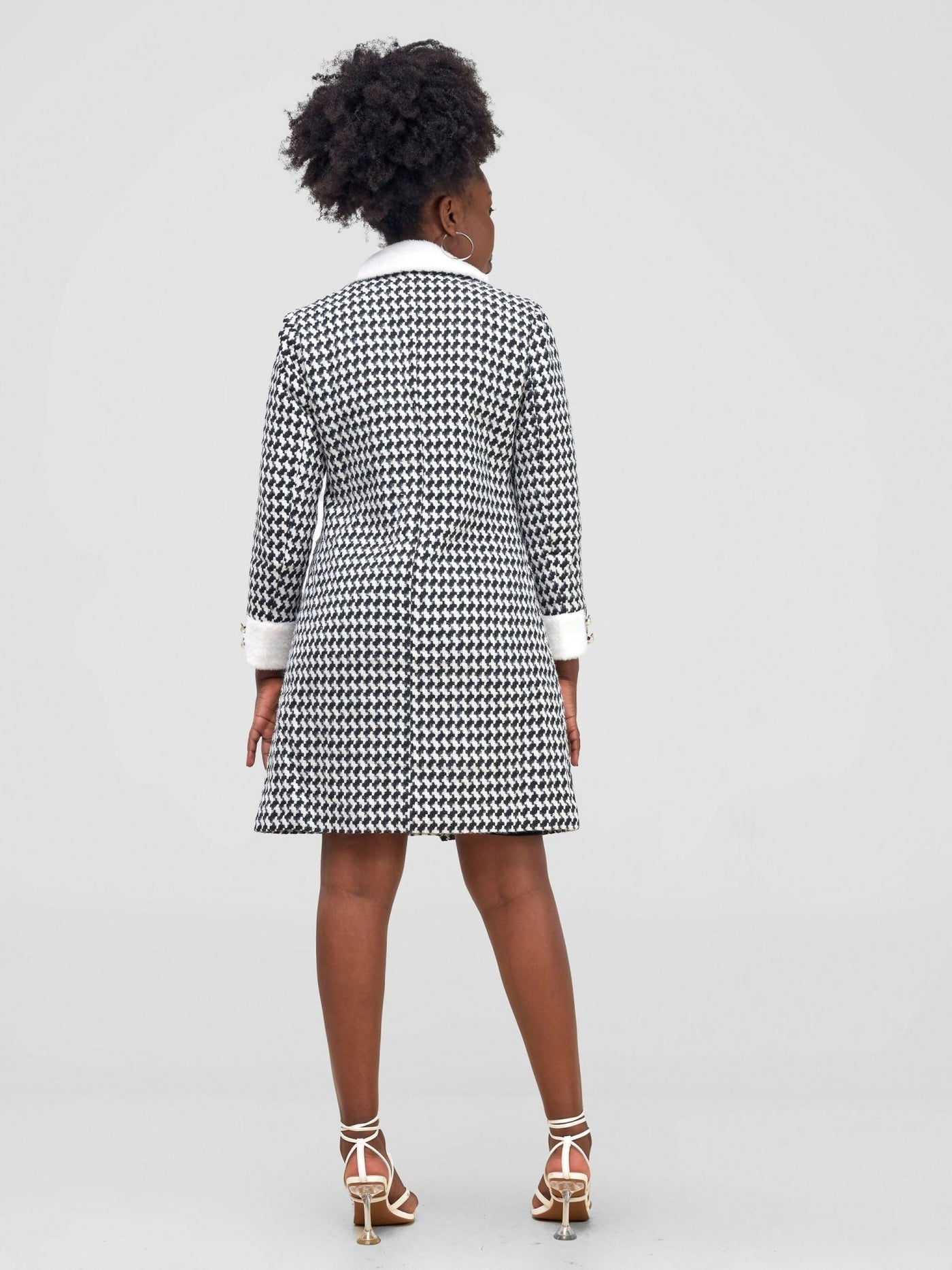 Stylish Sisters Houndstooth Trenchcoat Jacket - Black / White - Shopzetu