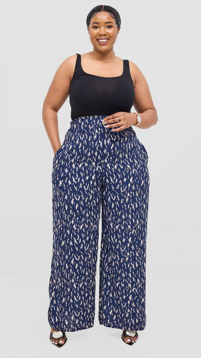 Lucille Couture Elena Palazzo Pant - Blue Print - Shopzetu