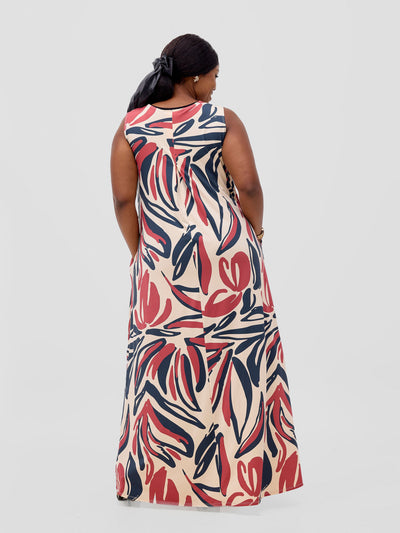 Vivo Lumi Back Pleat Maxi Dress - Black / Burgundy Ulira Print
