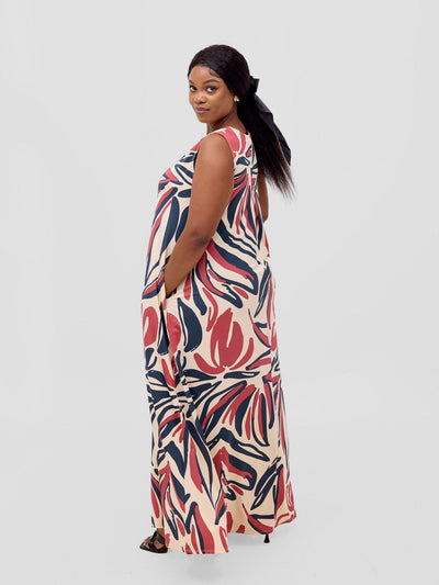 Vivo Lumi Back Pleat Maxi Dress - Black / Burgundy Ulira Print - Shopzetu
