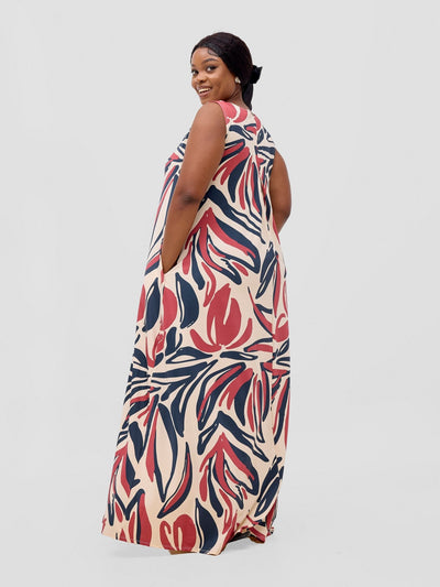 Vivo Lumi Back Pleat Maxi Dress - Black / Burgundy Ulira Print - Shopzetu