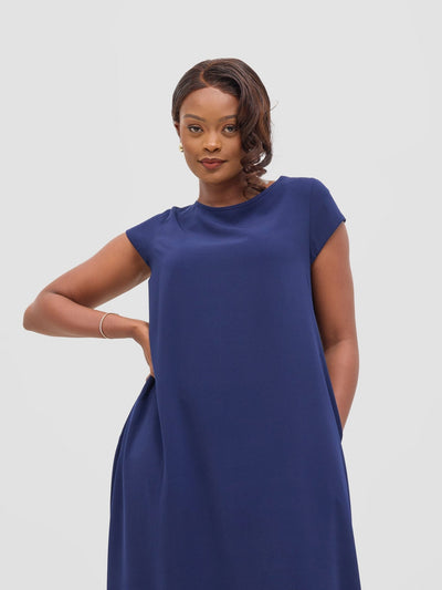 Vivo Basic Cap Sleeve Maxi Tent Dress - Navy - Shopzetu