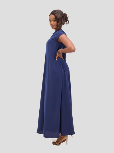 Vivo Basic Cap Sleeve Maxi Tent Dress - Navy - Shopzetu