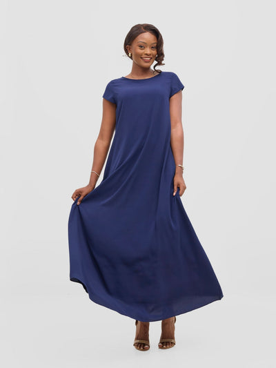 Vivo Basic Cap Sleeve Maxi Tent Dress - Navy - Shopzetu