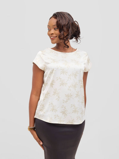 Vivo Basic Satin Cap Sleeve Top - Taupe / Brown Bia Print - Shopzetu