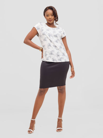 Vivo Basic Satin Cap Sleeve Top - White / Grey Bia Print - Shopzetu