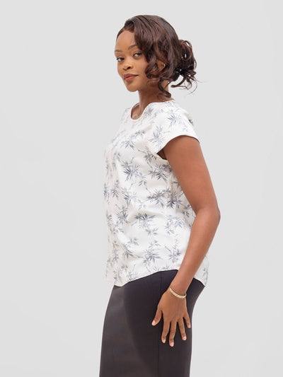 Vivo Basic Satin Cap Sleeve Top - White / Grey Bia Print - Shopzetu