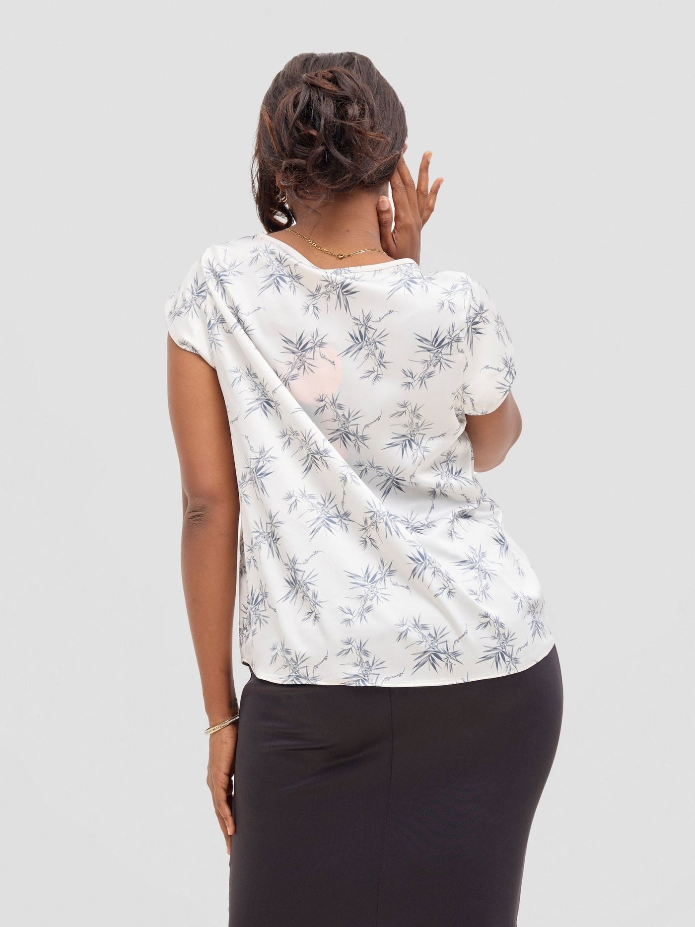 Vivo Basic Satin Cap Sleeve Top - White / Grey Bia Print - Shopzetu