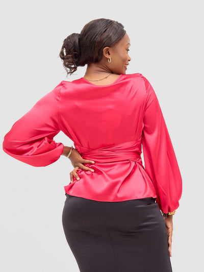 Vivo Basic Izzy Satin Bishop Sleeve Top - Hot Pink - Shopzetu