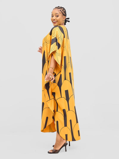 Vivo Amai Maxi Kaftan Dress - Mustard / Black Lango Print - Shopzetu