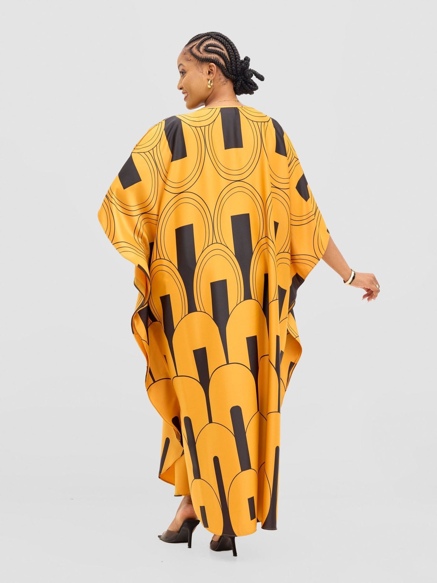 Vivo Amai Maxi Kaftan Dress - Mustard / Black Lango Print - Shopzetu