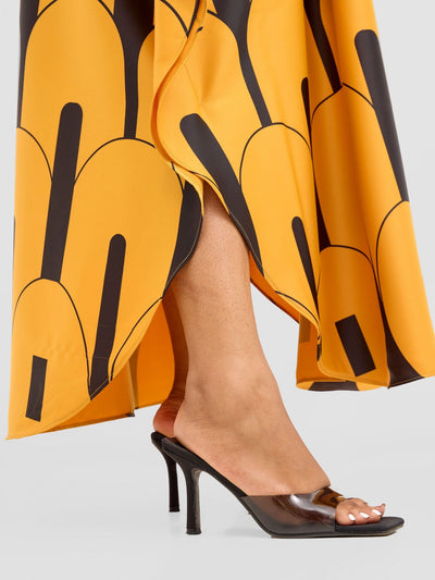 Vivo Amai Maxi Kaftan Dress - Mustard / Black Lango Print - Shopzetu