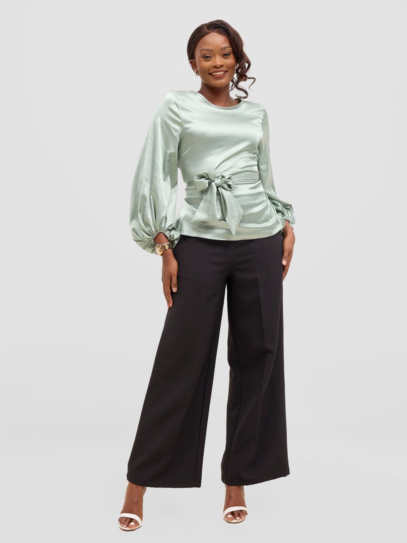 Vivo Basic Izzy Satin Bishop Sleeve Top - Mint - Shopzetu