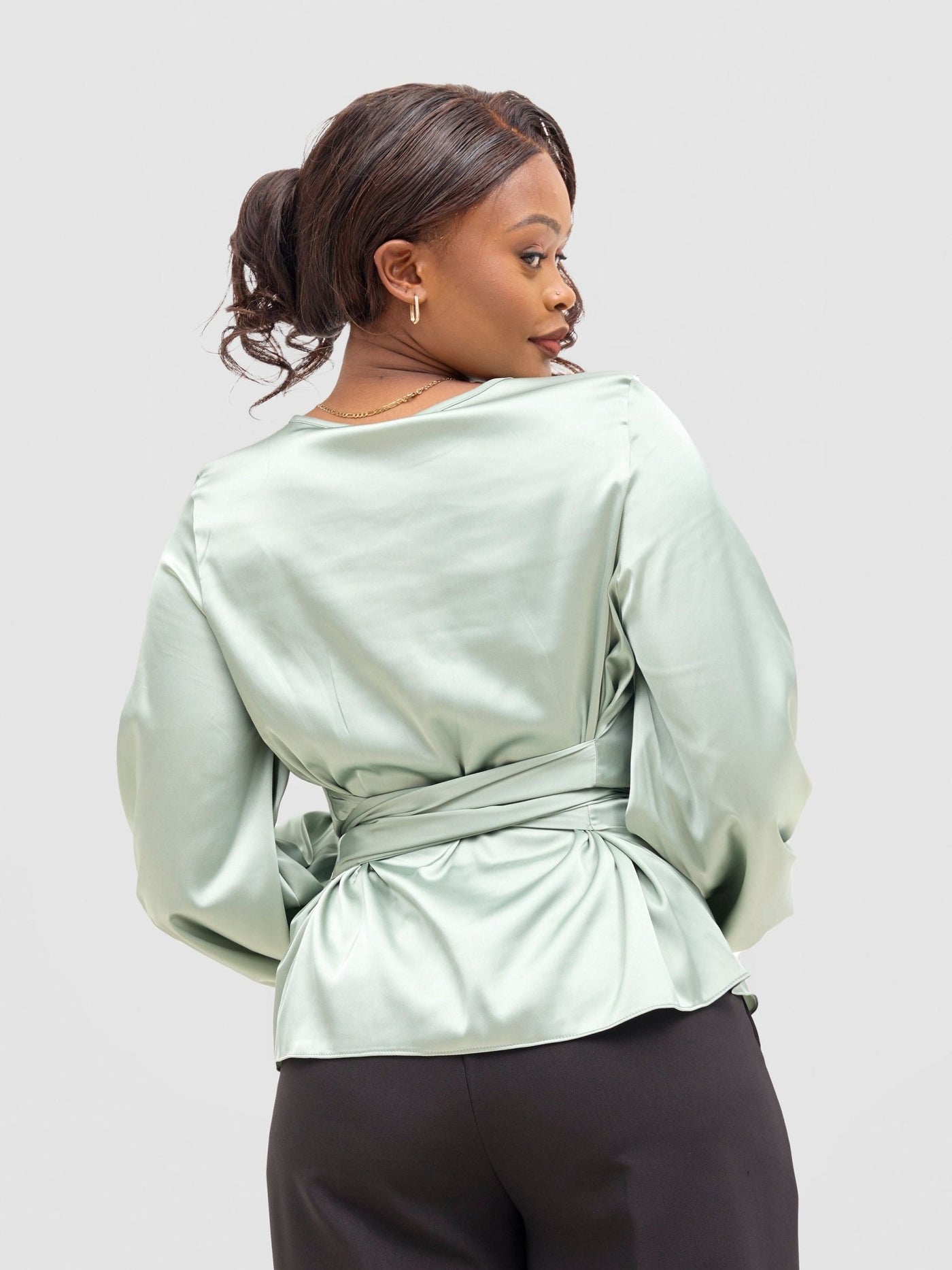 Vivo Basic Izzy Satin Bishop Sleeve Top - Mint - Shopzetu