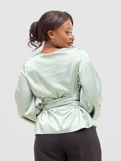 Vivo Basic Izzy Satin Bishop Sleeve Top - Mint - Shopzetu