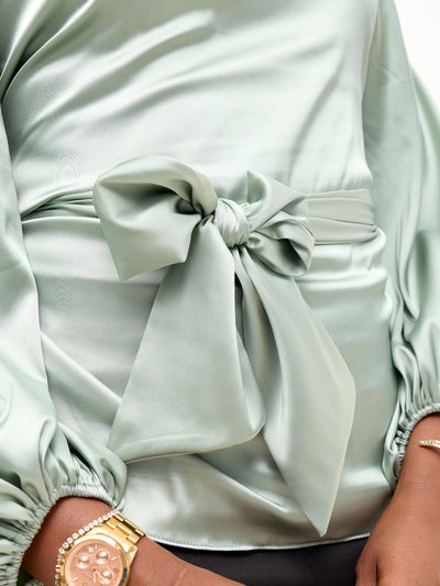 Vivo Basic Izzy Satin Bishop Sleeve Top - Mint - Shopzetu