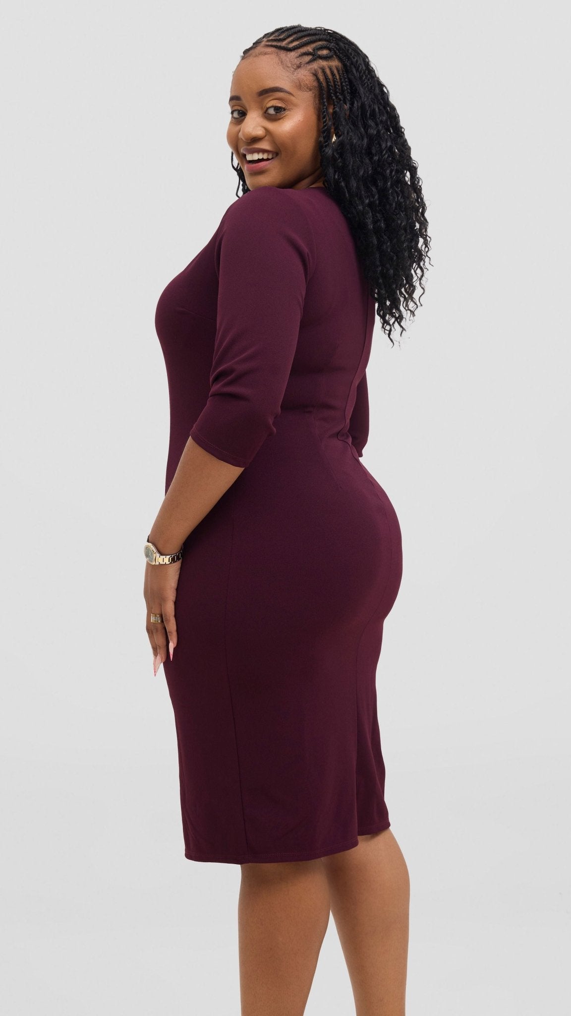 Vivo J.O V - Neck Sheath Dress - Burgundy - Shopzetu